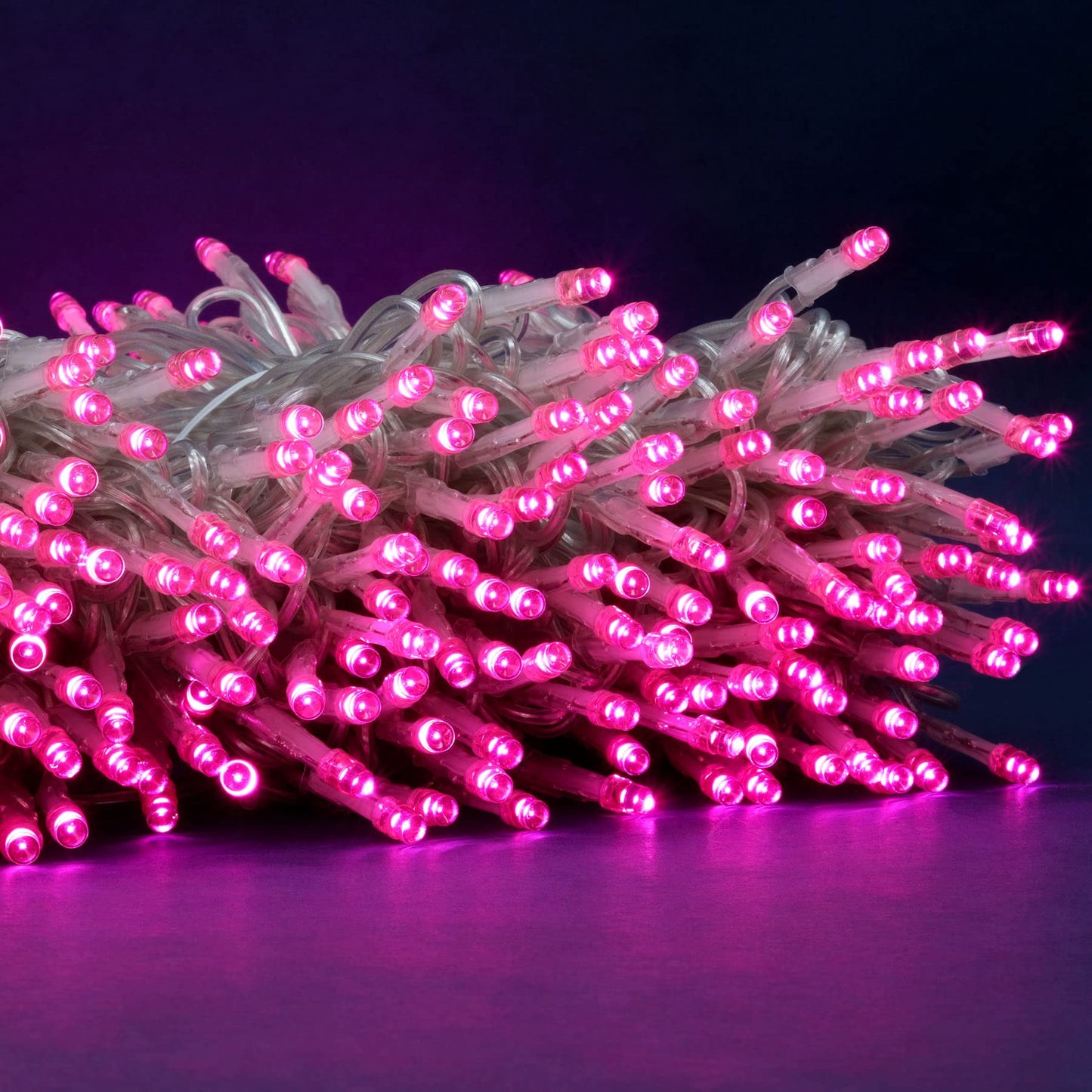 YULETIME 100 ft 300 Count Pink LED String Lights with 8 Models Adapter, Clear Wire Wide Angle 5mm Christmas Light (Pink - Clear Wire)