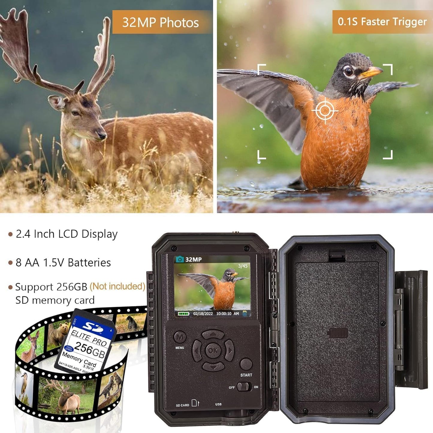 BLAZEVIDEO 2-Pack Wireless Trail Camera WiFi Stealth Camouflage Game & Wildlife Cameras Night Vision for Hunting 32MP 1296P Wildlife Deer Camera No Flash Motion Activated IP66 Waterproof & Time Lapse