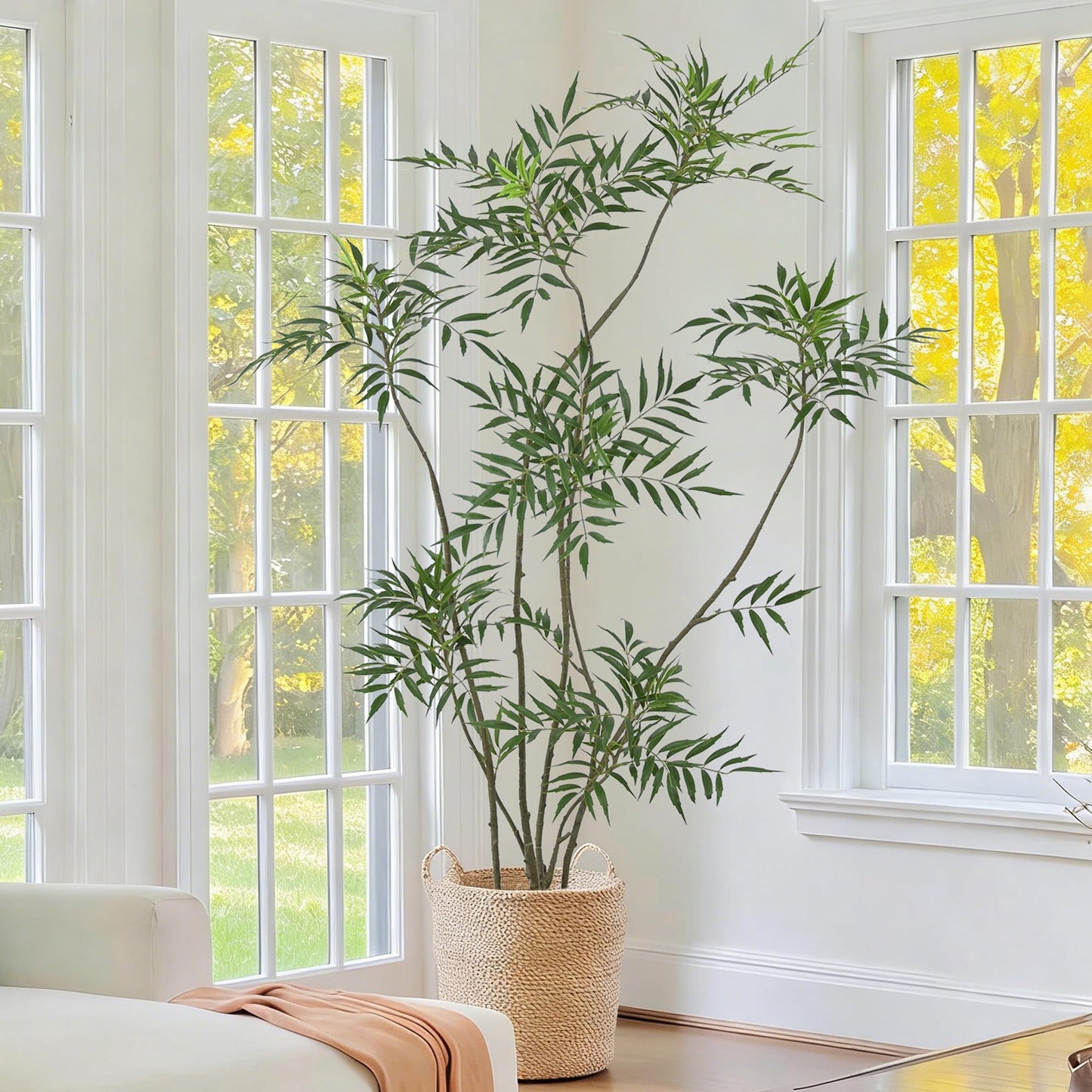 Artificial Mahonia Fortunei Tree 6FT - Faux Trees Indoor with 576 Lifelike Vivid Leaves and 7 Heads, 72" Tall Fake Potted Plant for Home Office Living Room Decor Housewarming Gift