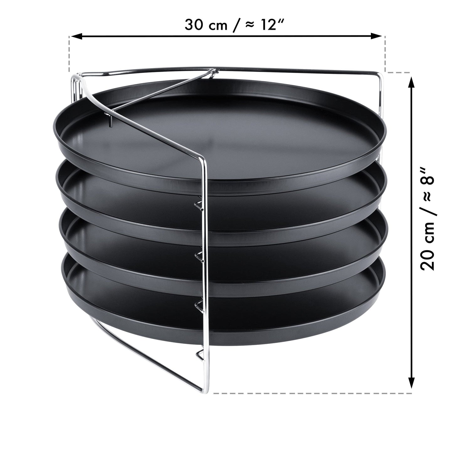 Grizzly Pizza Baking Set, 5-Piece Set, with Lockable Stand and 4X Pizza Tray Round 28 cm, Pizza Rack for Oven, Bake 4 Pizzas at The Same time