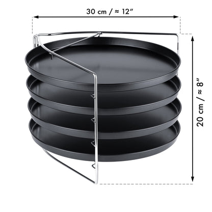 Grizzly Pizza Baking Set, 5-Piece Set, with Lockable Stand and 4X Pizza Tray Round 28 cm, Pizza Rack for Oven, Bake 4 Pizzas at The Same time