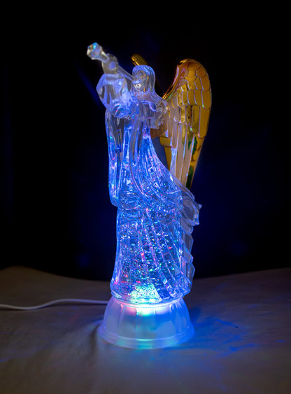 Dalax- Electric-Led Light Up 12'' Angel Trumpet Statue Figurines Home Decorations Gold Angels Wings Statue Christmas Ornaments Snow Globe