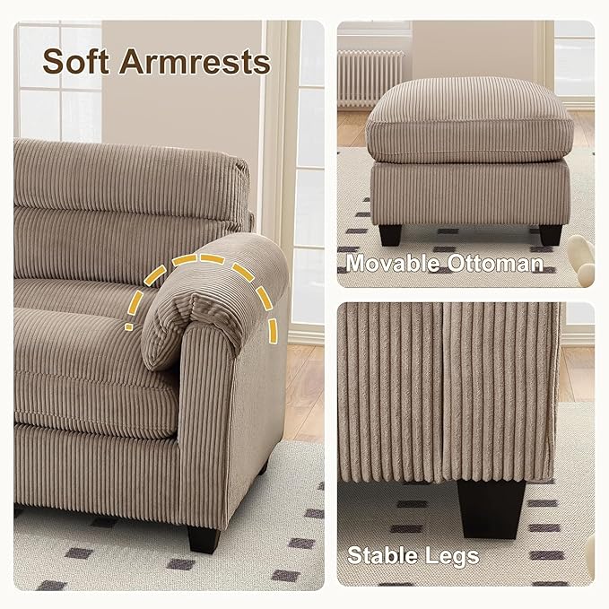 HAOMARKETS Corduroy Sofa Set, Upholstered Armchair and 3-Seater Sofa Sofa Set