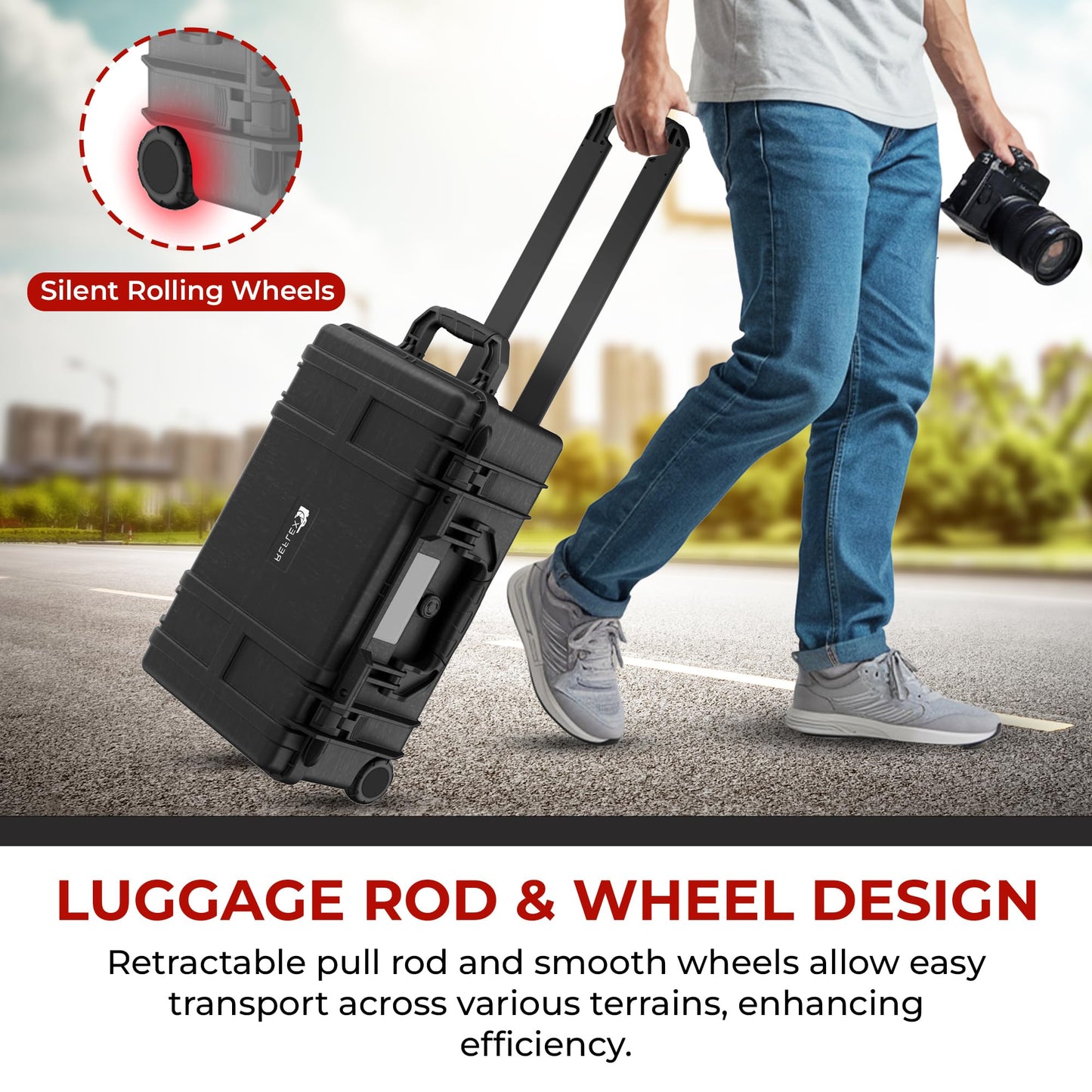 Reflex Camera Large Protective Hard Camera Case suitable for Drones, Lens, DSLR & Guns. Smooth Rolling Wheels, Waterproof IP67, Shockproof (Rolling Hard Case with Foam)