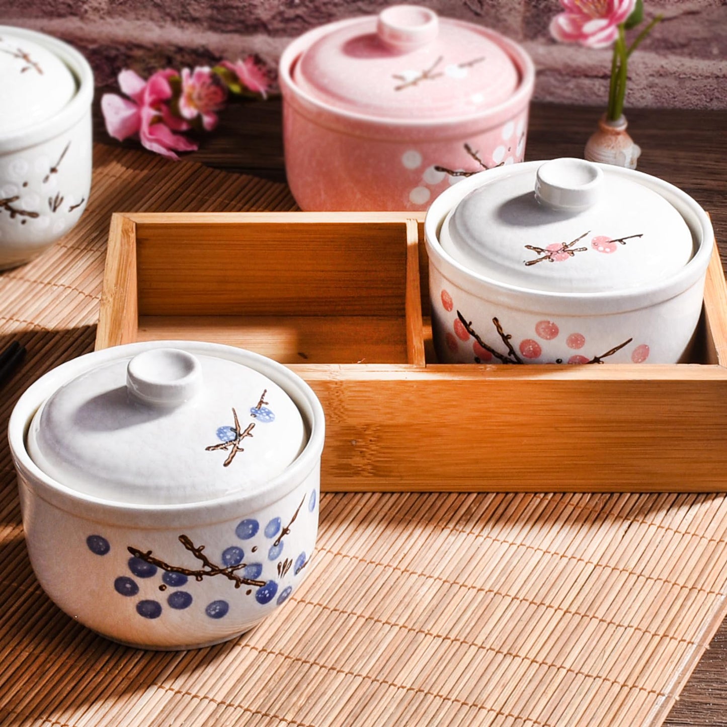 Whitenesser Ceramic Stew Bowl with Lid and Spoon Set of 2, Multi-Use for Stew, Soup, Salt, Sugar and Spice, Kitchen Container