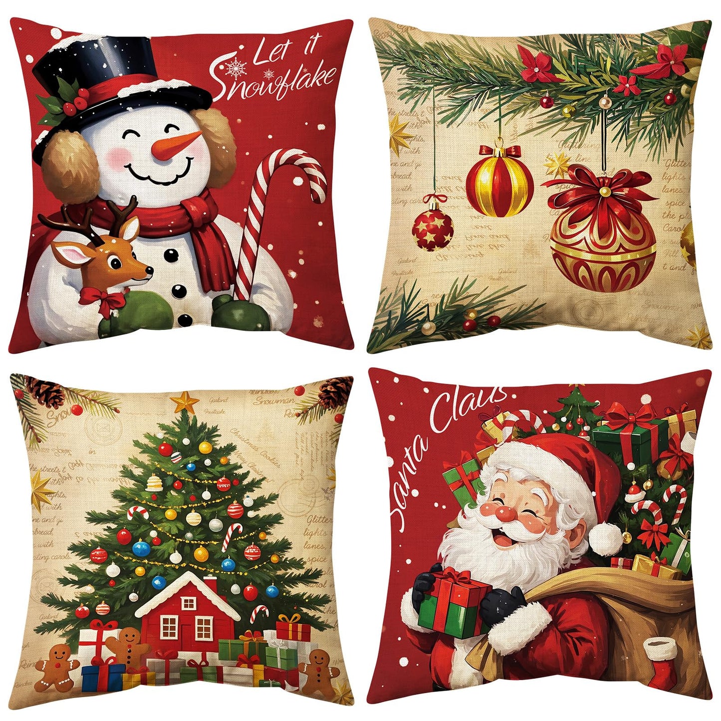 UPOFFICIS Christmas Pillow Covers 18x18 inch Set of 4, Christmas Decorations Cushion Covers, Xmas Pillow Covers, Pillowcases Throw Pillow Covers for Sofa Couch Home Decor
