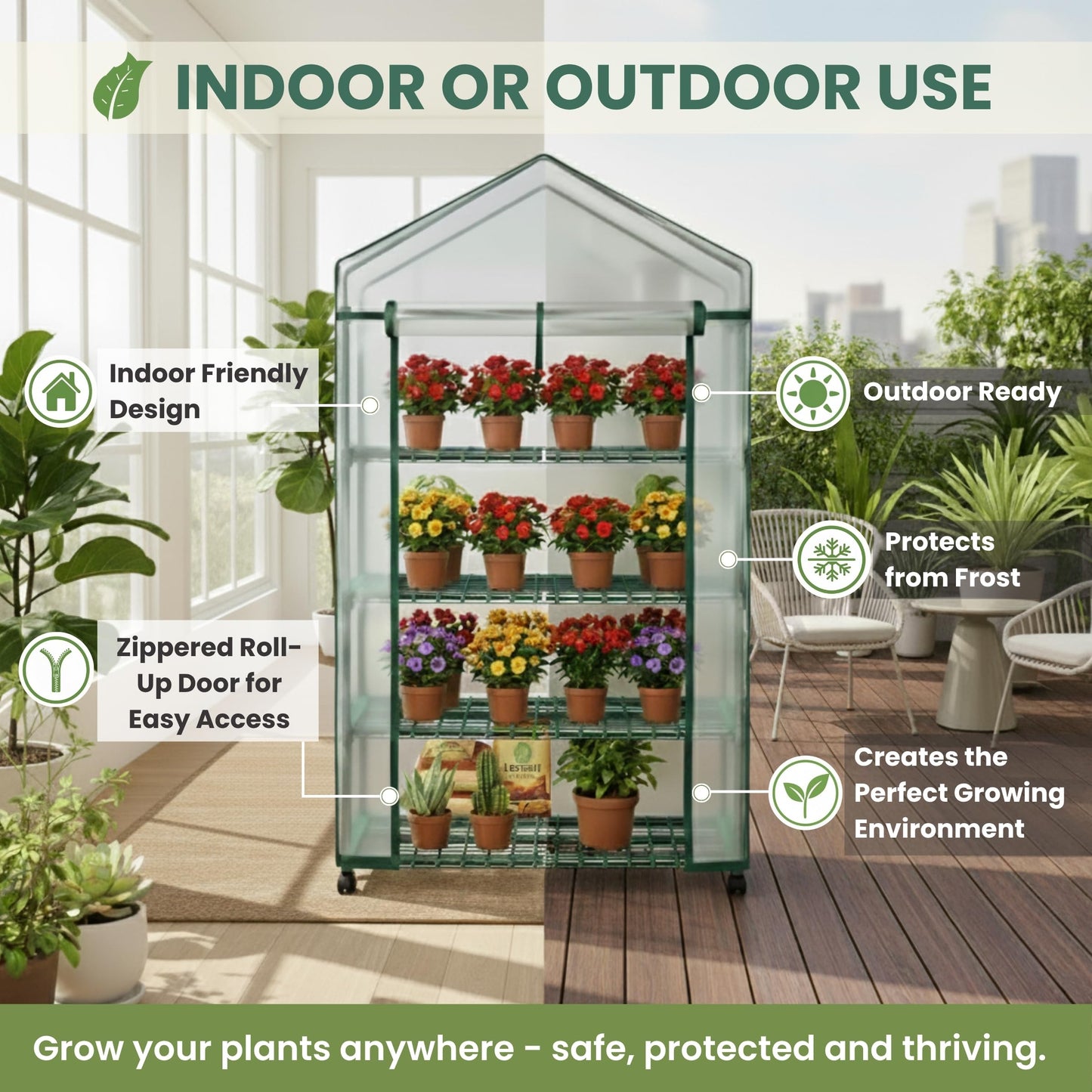 4 Tier Mini Greenhouse - Portable Greenhouse with Locking Wheels and PVC Cover for Indoor or Outdoor Green House by Pure Garden