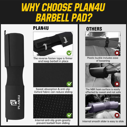 Plan4U Barbell Pad for Men, Squat Pad for Deadlifts/Bench Press, Shoulder/Neck Support, Weight Lifting Bar Cushion Workout Foam Hip Thrusts Foam Sponge Pad, Black