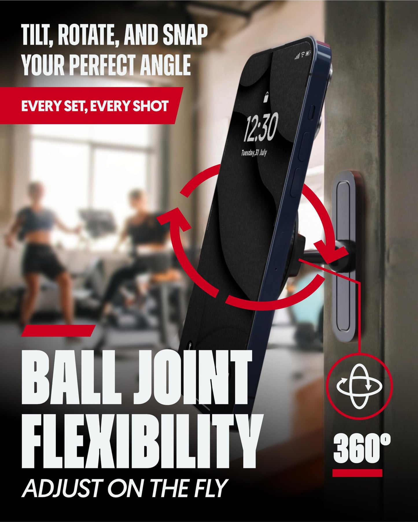 Magnetic Gym Phone Mount for MagSafe Accessories – Dual Magnet Stand for iPhone 17 and Android compatible with MagSafe Phone Stand with Alloy Base – Gym Essentials for Workouts Recording, Home, Garage