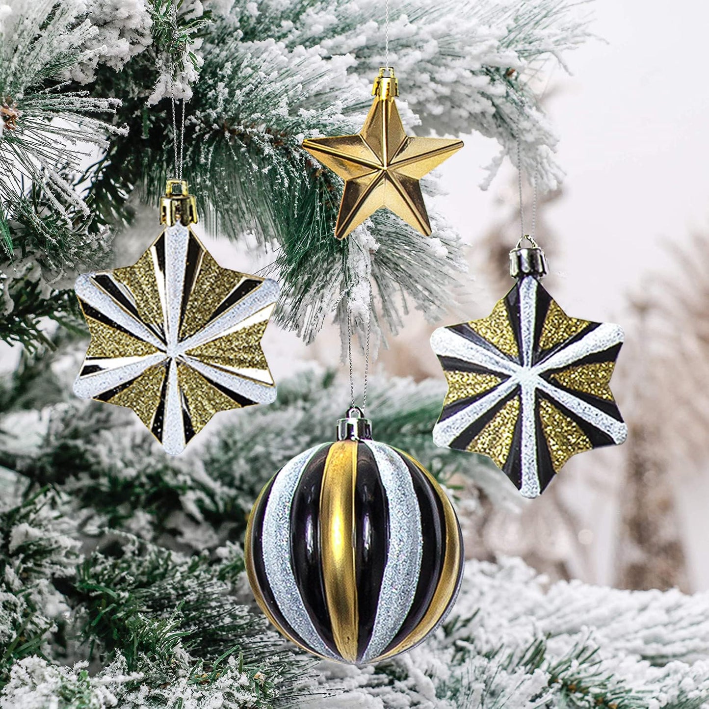 59 Pcs Black White Gold Christmas Ornaments Set, Reindeer Hanging Ornaments