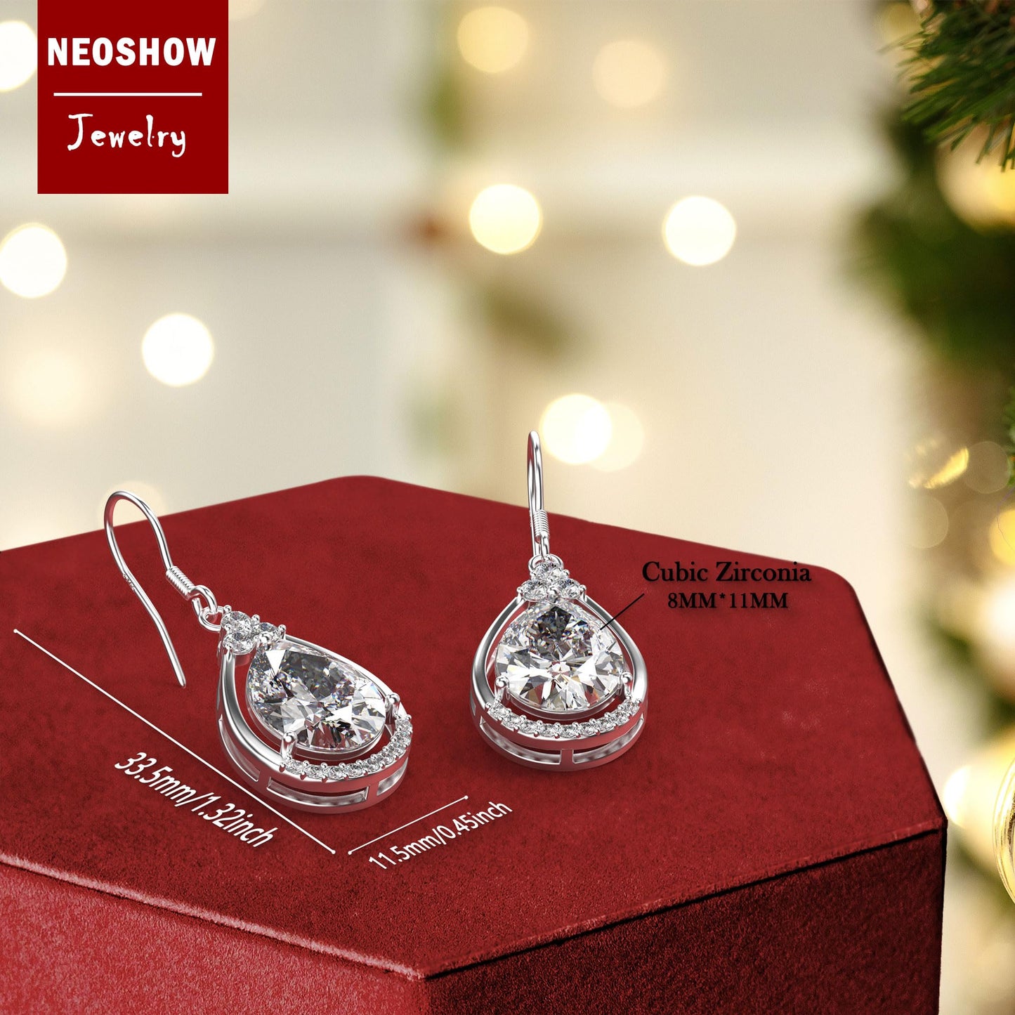 18K White Gold Plated Sterling Silver Teardrop Cubic Zirconia Drop Dangle Earrings for Women Pear Cut CZ Diamond Dangle Earrings Hypoallergenic Jewelry (Clear)