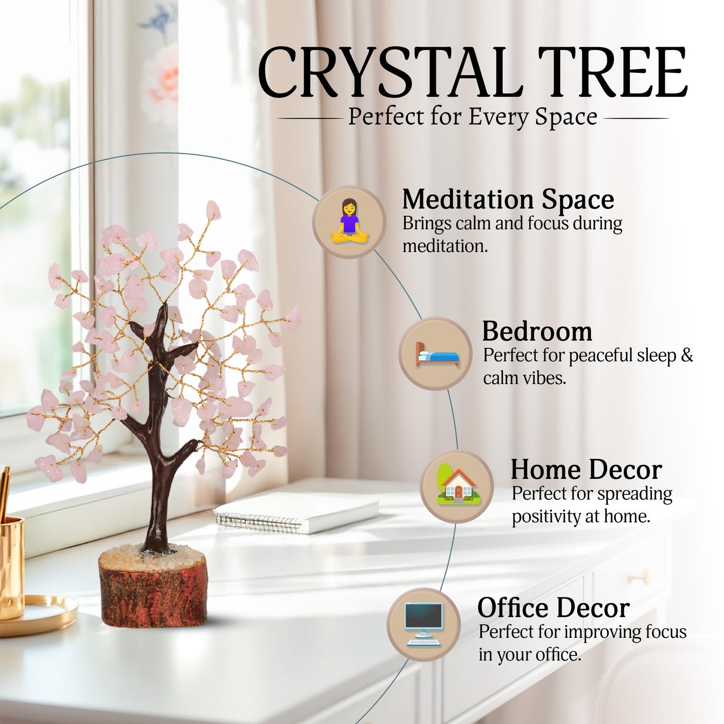 Yatskia Rose Quartz Tree, Crystals and Healing Stones, Birthday Gifts for Women, Pink Room Decor, Crystal Gifts, Ornaments for Living Room, Shelf Decor, Tree of Life Gifts