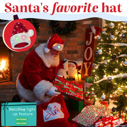 Winks Novelty Funny Light Up Santa Hat with Blinking Color-Changing LED Lights - Soft Plush Faux Fur Hat for Adults and Kids (1 Hat)