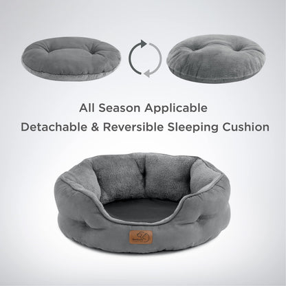 Bedsure Cat Bed for Indoor Cats - 51x48x15cm Round Washable Kitten Bed with Slip-Resistant Bottom and Reversible Cushion, Grey