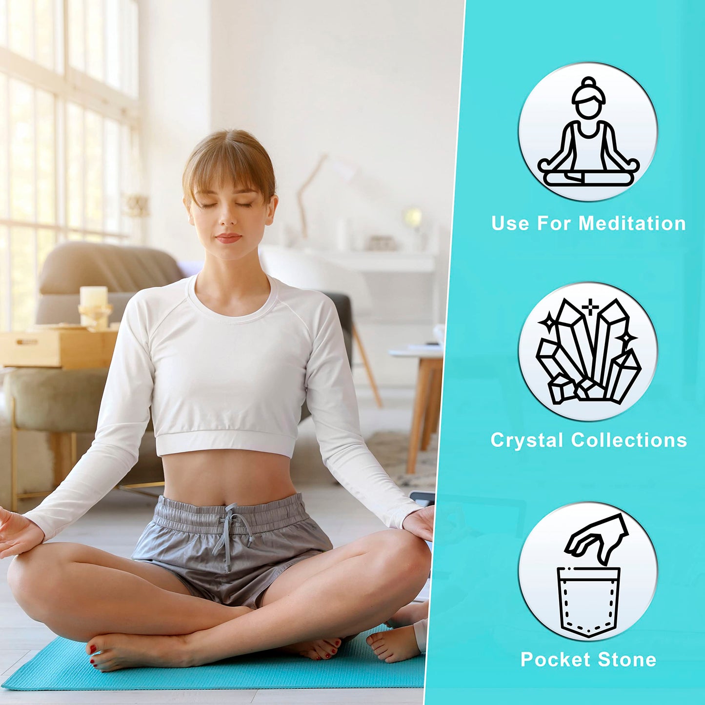 Crocon 50mm Blue Aragonite Heart Stone Big Heart Shape Puff Stones Set 450+ Carats Pocket Crystal Healing Tumble Collection Palm Worry Stone Good Luck Charm Meditation Gift Craft Home Decor