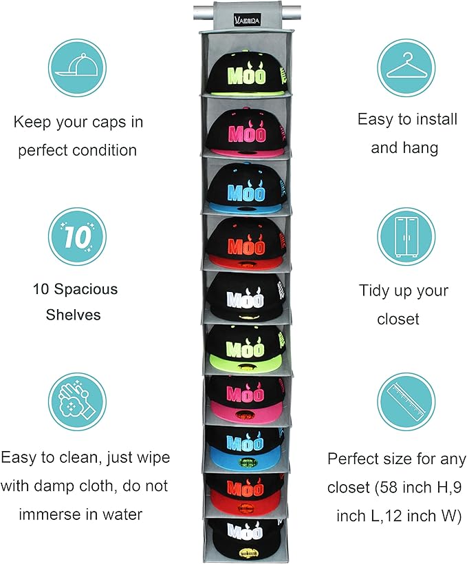 VAESIDA 10 Shelf Hat Rack Hanging Closet/Organizer