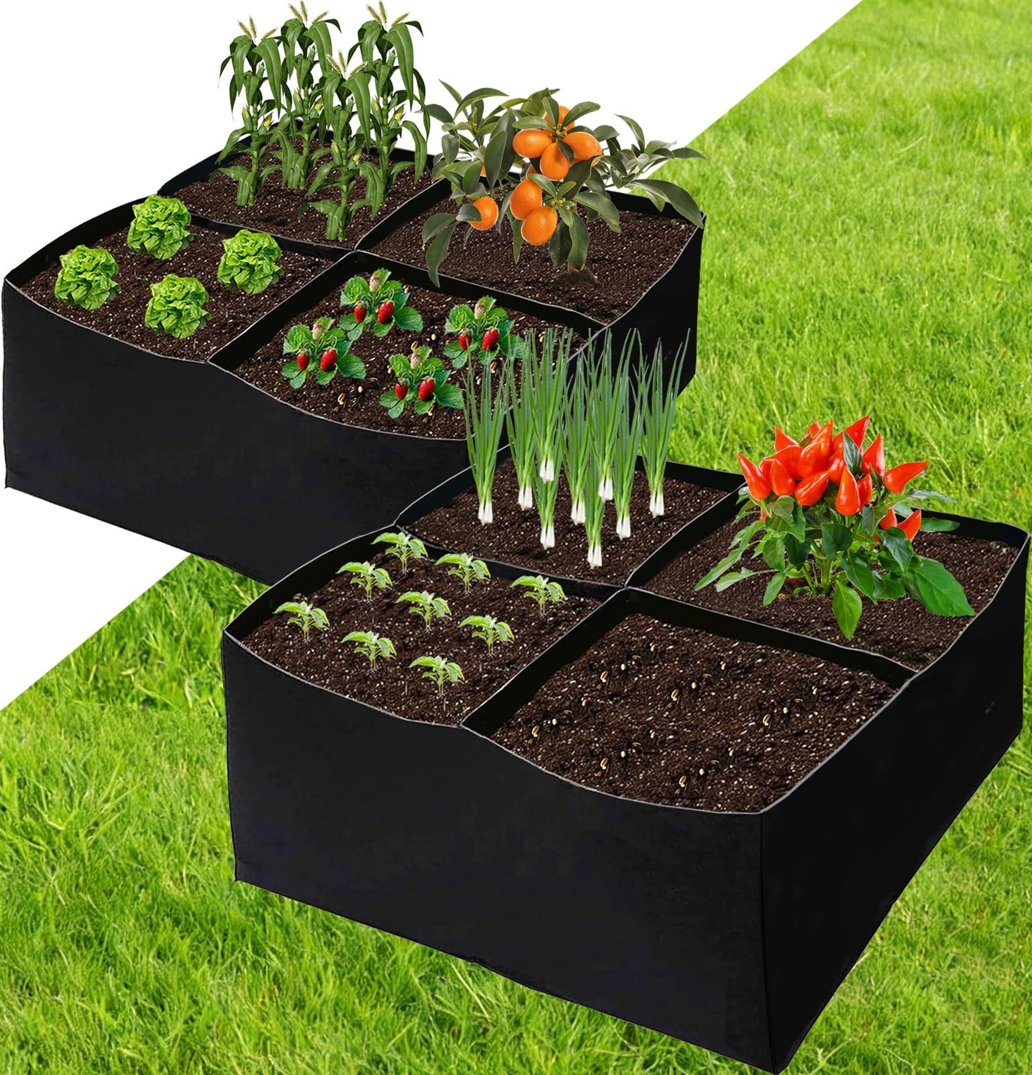 OllarKt 2 PCS Grow Bags, Fabric Raised Garden Bed for Vegetable Herbs Gardening, 28.5 Gallon Fabric Planting Bags Pots Indoor Outdoor, 2x2x1ft
