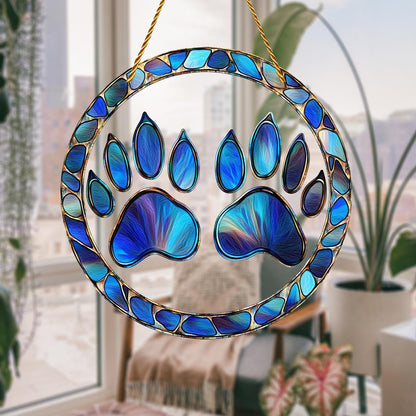 8x8 inch Charming Dog Paw Print Acrylic Stained Glass Window Hanging Sun Catcher Decor Stained Panel Hangings Wall Art Decor, for Friends and Family (Paw Print)