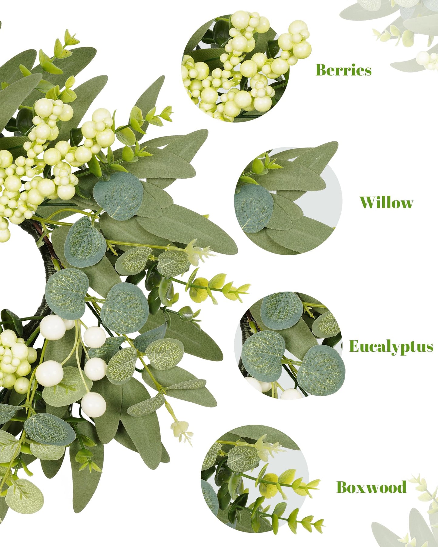 DDHS 2 Packs Small Eucalyptus Wreaths, 12 Inch Artificial Mini Green Wreath with Berries, Small Boxwood Leaves Wreaths for Indoor Outdoor Hanging Farmhouse Wall Window Wedding Decor