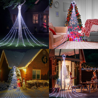 Christmas Decorations Star String Lights, 344 LED Waterfall Tree Lights with 11" Topper Iron Star Christmas Lights Indoor Outdoor Decorative for Wedding Party Home Holiday Decor (Pure White)