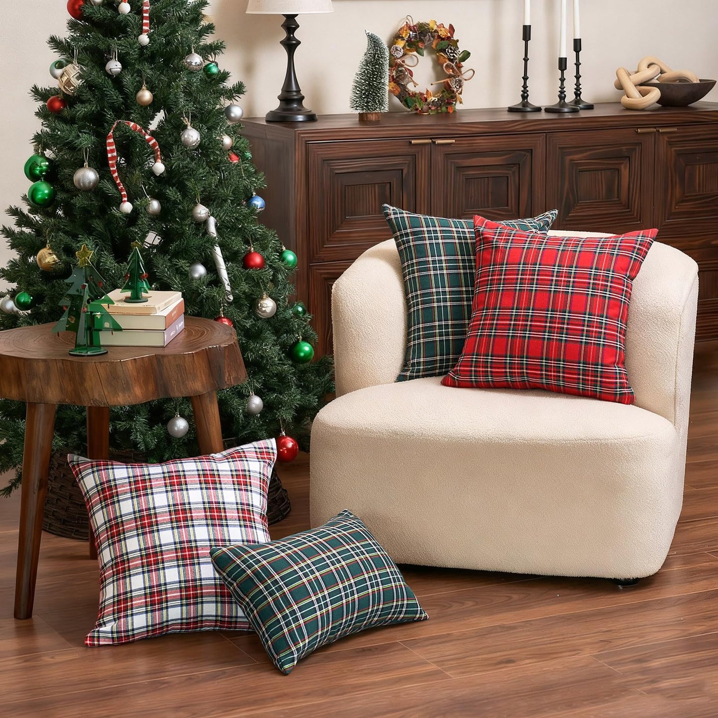 CARRIE HOME Red Tartan Plaid Christmas Throw Pillow Covers 20x20 Set of 2 Christmas Couch Pillow Covers Xmas Decor for Winter Holiday