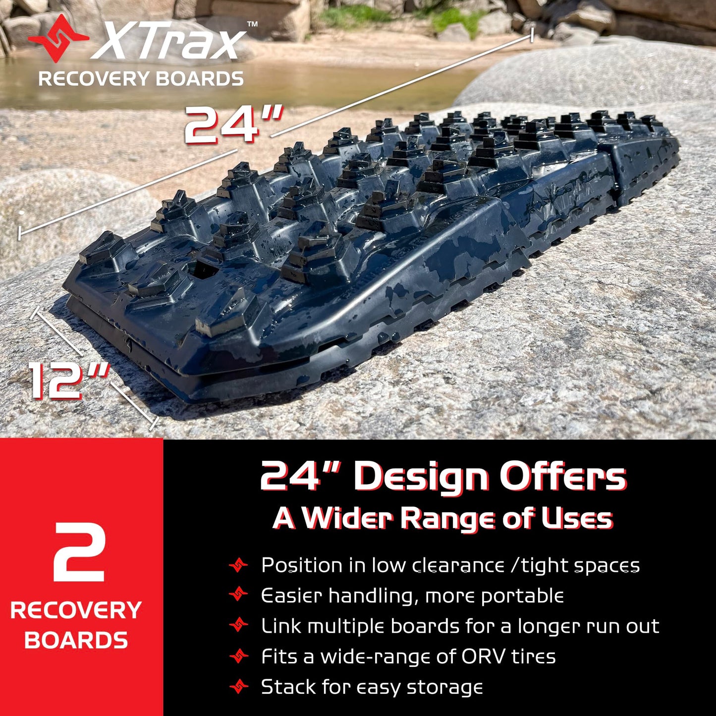 Caliber XTrax Off Road and Snow Recovery Traction Boards and Mounting Kit Bundle, Black