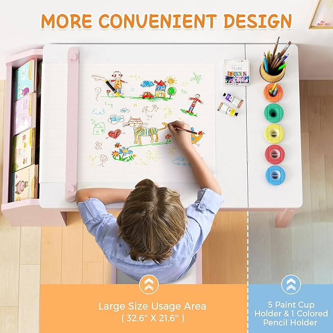 5-in-1 Kids Art Table and Chairs, Wood Toddler Table and Chair Set