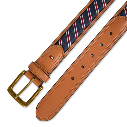 Tommy Hilfiger Men's Woven Ribbon Inlay Dress Belt, Tan, X-Large