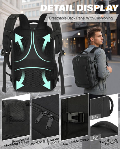 VANKEV Ryanair Cabin Bag 40x20x25 Underseat 20L Travel Bag Hand Luggage Backpack Carry-ons Bag Cabin Size Suitcases for Airplanes Flight Bag Travel Rucksack Fit 14 Inch Laptop Black