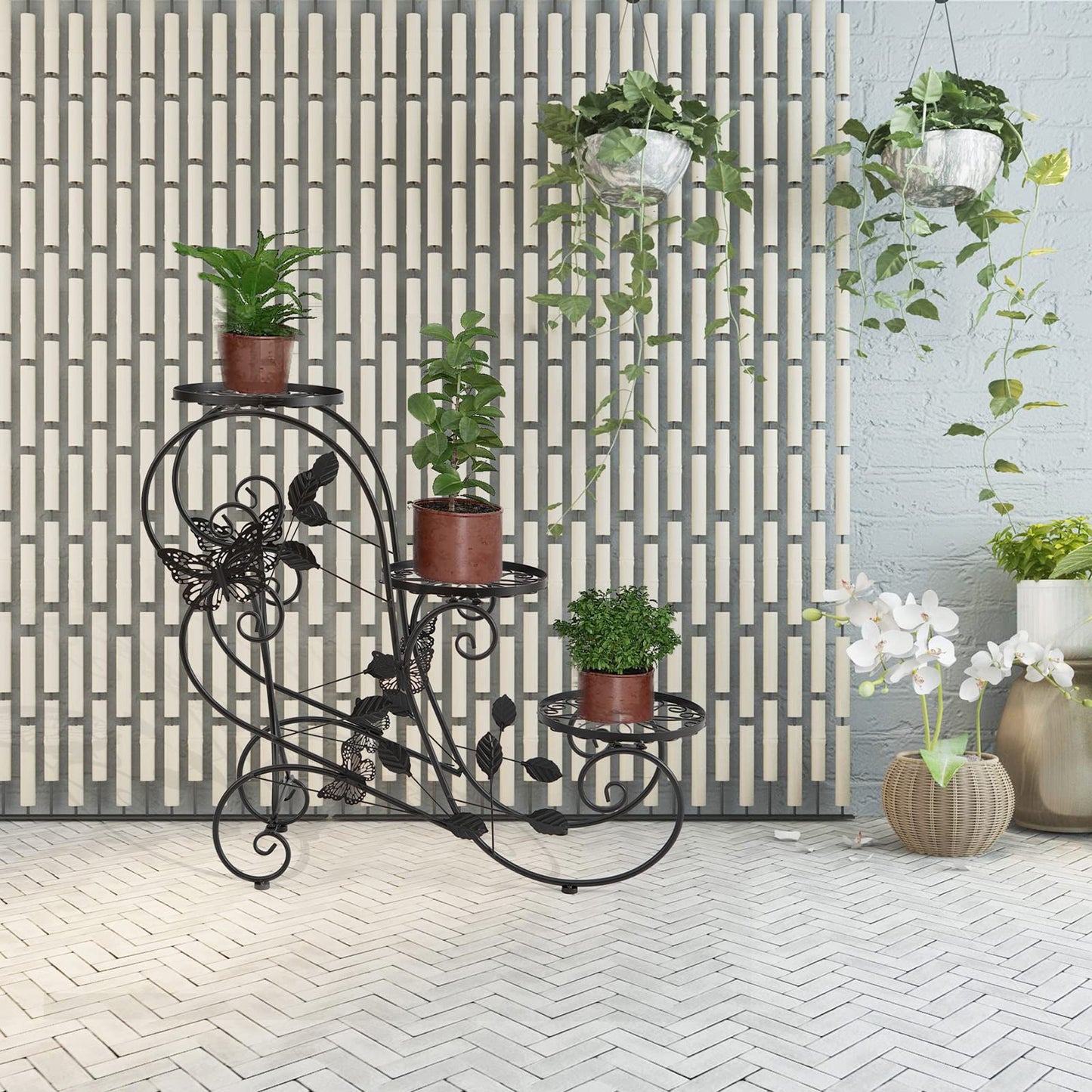 HLC Metal Plant Stand 3 Tier Flower Pot Holder Indoor Outdoor Plant Display Shelf Rack for Garden, Balcony, Patio, Corner, Living Room, Black