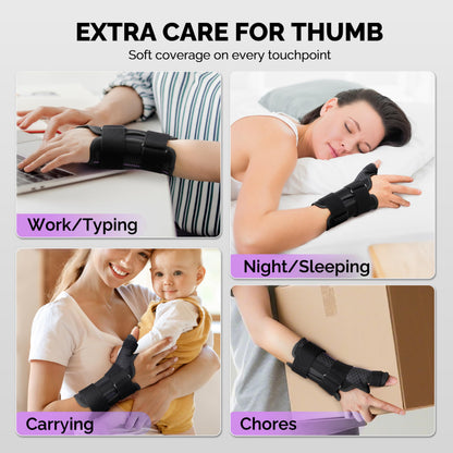 FEATOL Thumb Brace Left Hand - Ergonomic Support for Trigger Thumb, De Quervain's Tenosynovitis, Lightweight Wrist Brace for Carpal Tunnel, Size S/M, 5"-6.5", Black Purple