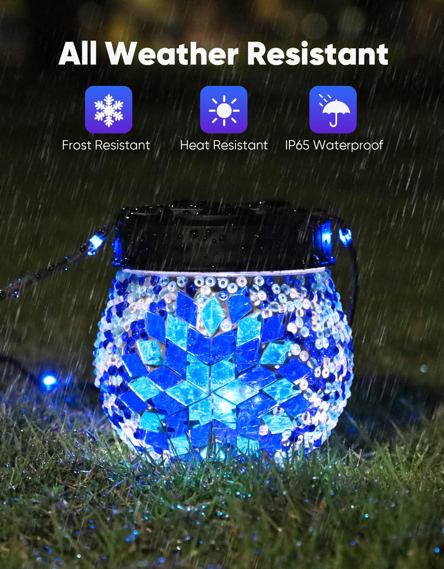 Mosaic Solar Lights Outdoor 6 Pack, Solar Hanging Lanterns Christmas Halloween Gifts for Women Mom Grandma, Waterproof Glass Globe Lights, Garden Patio Decor for Yard, Tree, Balcony, Cold