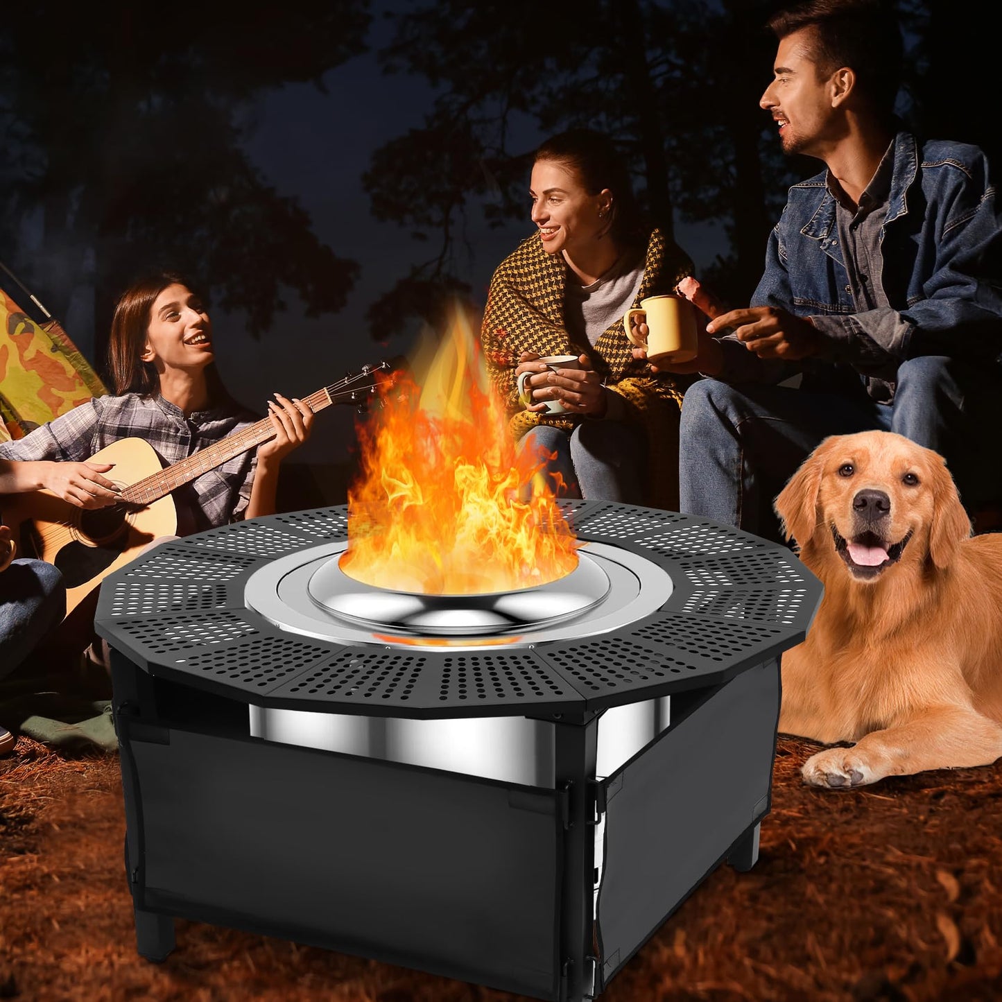 40-Inch Fire Pit Surround for Solo Stove Surround, 360° Safety Protection for Solo Stove Bonfire Accessories, Rust-Resistant Metal, Resistant to High Temperatures, Inner Diameter of 24 Inches