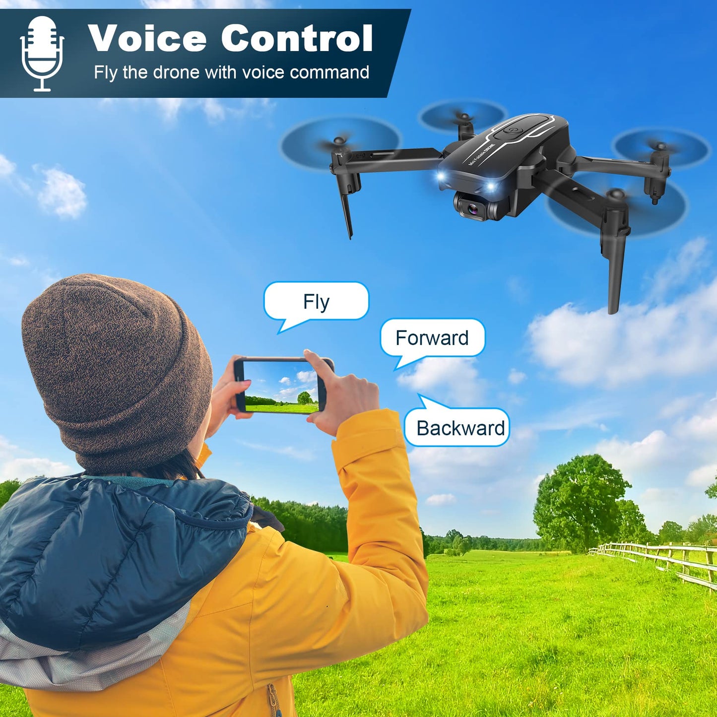 Mini Drone with Camera for Adults Youth - 1080P HD FPV Camera Drones with 90° Adjustable Lens, Gestures Selfie, One Key Start, 360° Flips, Toys Gifts RC Quadcopter for Boys Girls with 2 Batteries