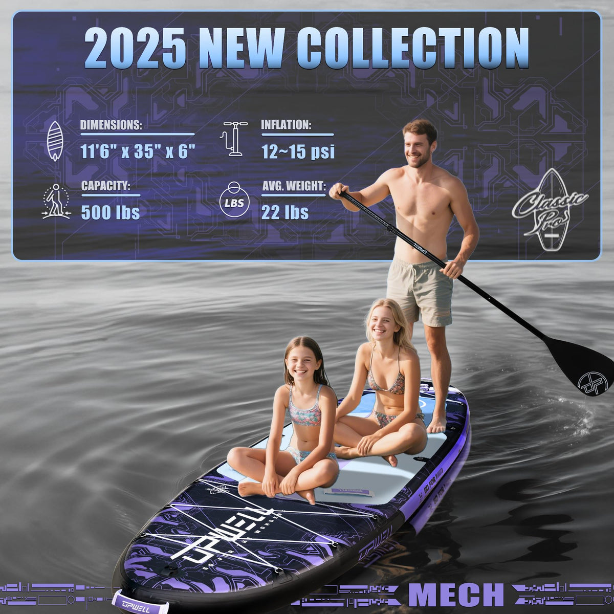 UPWELL 11'6"×35" Extra Wide Inflatable Paddle Board, Stand Up Paddle Board, Sup Paddle Boards for Adults, Mech Purple
