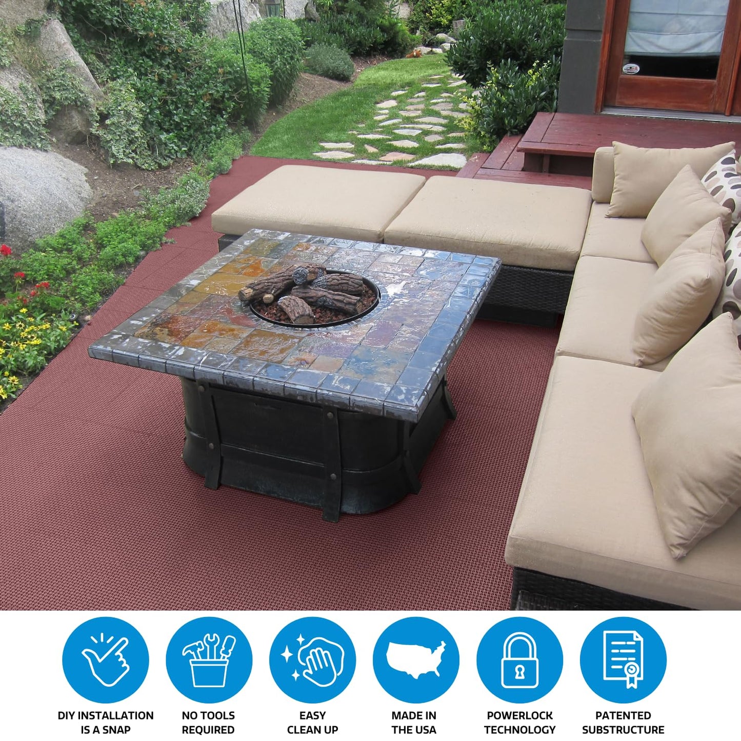 Big Floors DuraGrid Deck Tiles, Interlocking Outdoor Tiles for Patio, Self-Draining, UV-Resistant, Water-Resistant Modular Flooring, Easy Install, 40 Pack, Evergreen