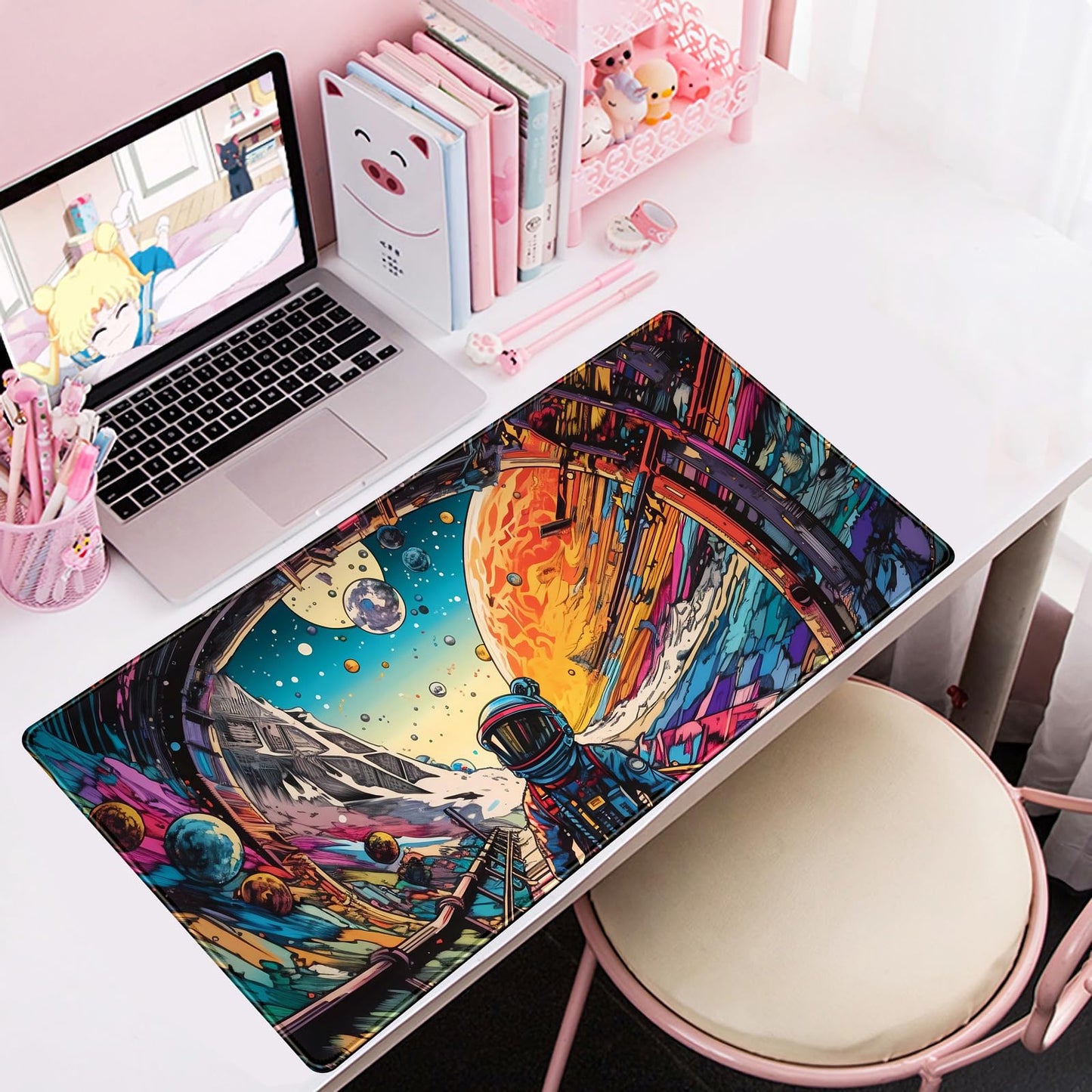 Strange Planet Mouse Pad Desk Mat Space Scene Large Gaming Mouse Pad Anime Desk Pad Mousepad XXL Extended Keyboard Mat Futuristic Spaceship Cosmic Adventure Mouse Mat 31.5''X15.7''