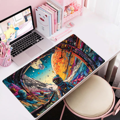 Strange Planet Mouse Pad Desk Mat Space Scene Large Gaming Mouse Pad Anime Desk Pad Mousepad XXL Extended Keyboard Mat Futuristic Spaceship Cosmic Adventure Mouse Mat 31.5''X15.7''