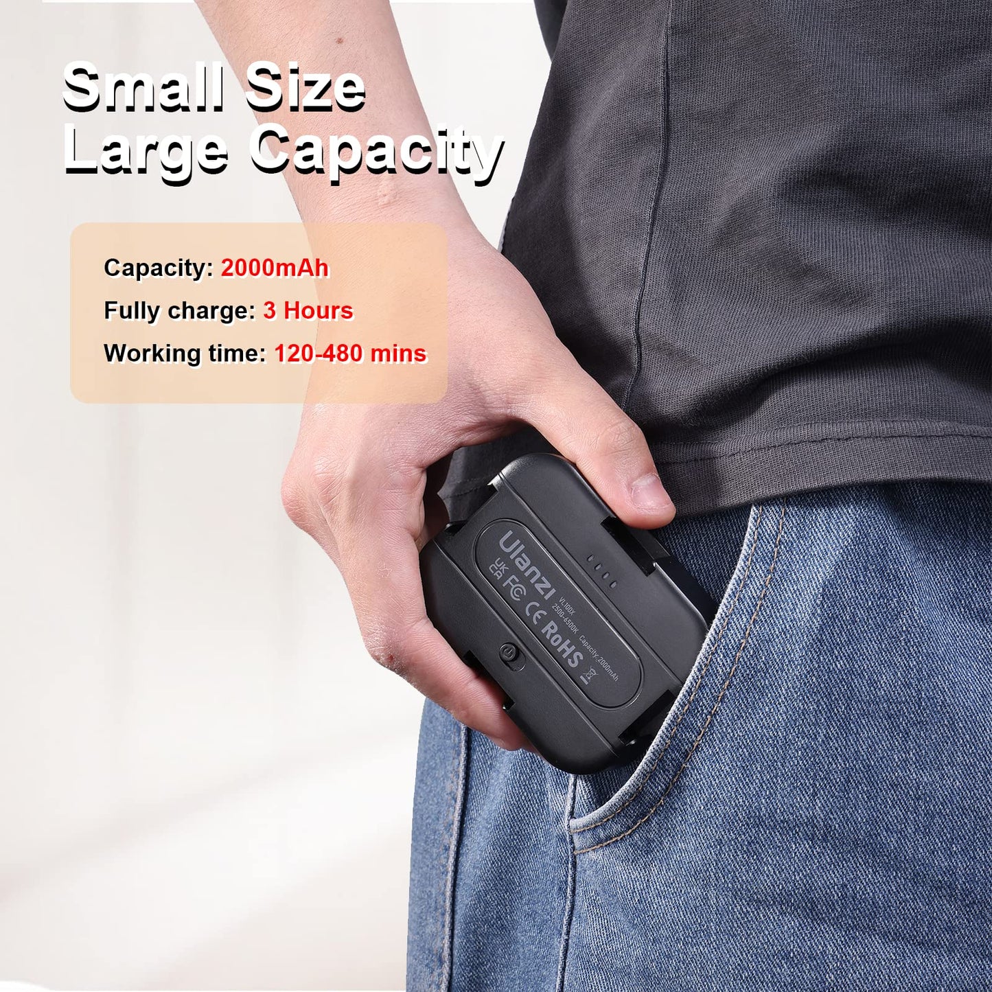 ULANZI VL100X Selfie Light, LED Video Camera Light, Portable Clip on Light Panel for Camera/Phone/Laptop/Tablet/Computer, 2000mAh, 2500-6500k Rechargeable Fill Light for Picture/TikTok/Makeup/Vlog