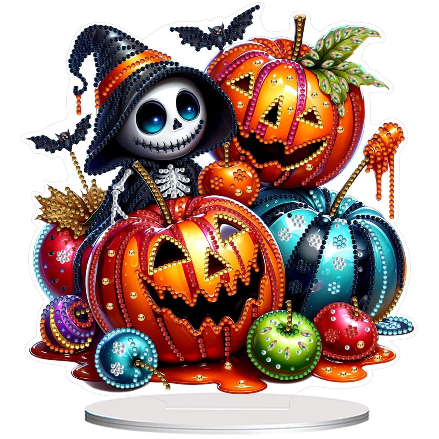 VODAPYC Halloween Tabletop Diamond Art Painting Kit, DIY Stand Up Double Sided Special Shaped Diamond Painting Desktop Ornament(Ghost Pumpkin)