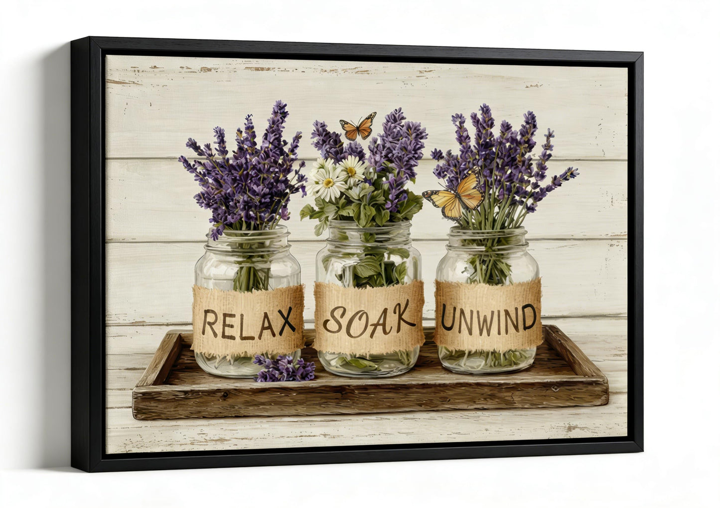 Black Framed Farmhouse Bathroom Wall Art Rustic Lavender Flower Wall Decor Relax Soak Unwind Bathroom Posters Prints for Spa Bathroom 8x10 Inch