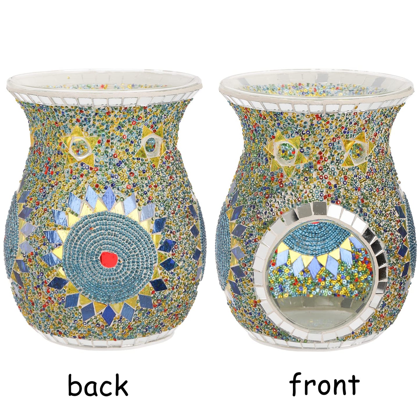 Lyellfe 2 Pack Essential Oil Burner, Fragrance Oil Warmer, Decorative Tealight Candle Holder, Incense Aromatherapy Oil Diffuser, Scented Wax Warmer for Gift Home Table Decor, Mosaic Glass