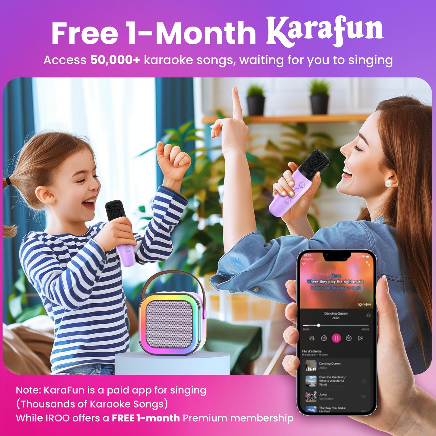 IROO Mini Karaoke Machine for Kids, 2025 TOP Toys Christmas Birthday Gifts Ideas for Girls Ages 4, 5, 6, 7, 8, 9, 10, 12+ Years Old, Portable MP3 Player with 2 Wireless Mics for Party