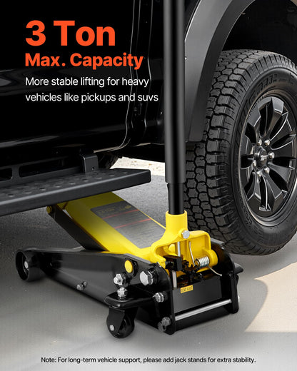VEVOR 3 Ton Low Profile Floor Jack for All Terrain Vehicles, Heavy-Duty Steel Racing Jack with Quick Lift Pump, 5.12"-20" Lifting Range, 3.0 tons