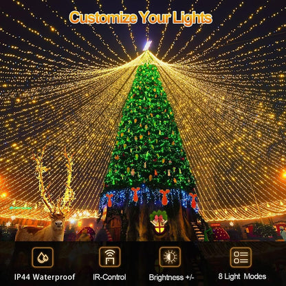 403 FT 1000 LED Outdoor Fairy Lights Plug in Warm White Christmas Lights Outside Extra Long Waterproof String Lights with Remote Timer 8 Modes for Garden House Party Wedding Yard Xmas Tree Decorations