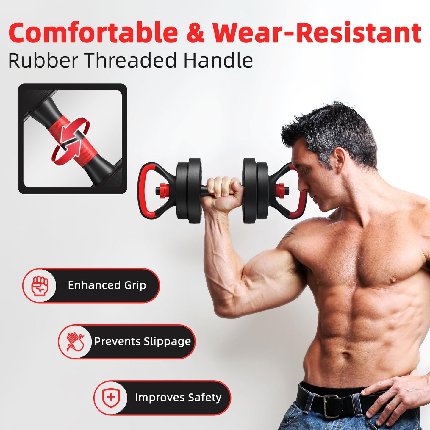 Fitvids Multi-Functional Changeable Dumbbell and Barbell Kettlebell Set with Adjustable Weights, 40LBS, 4 in 1