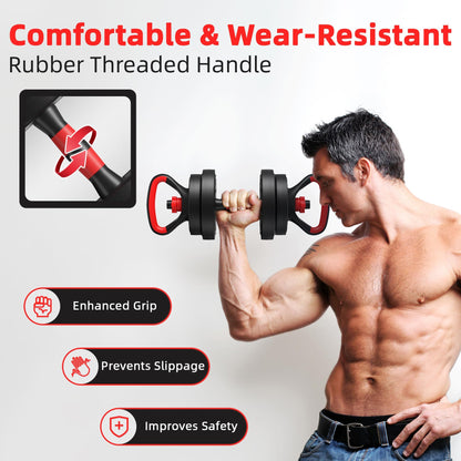 Fitvids Multi-Functional Changeable Dumbbell and Barbell Kettlebell Set with Adjustable Weights, 40LBS, 4 in 1
