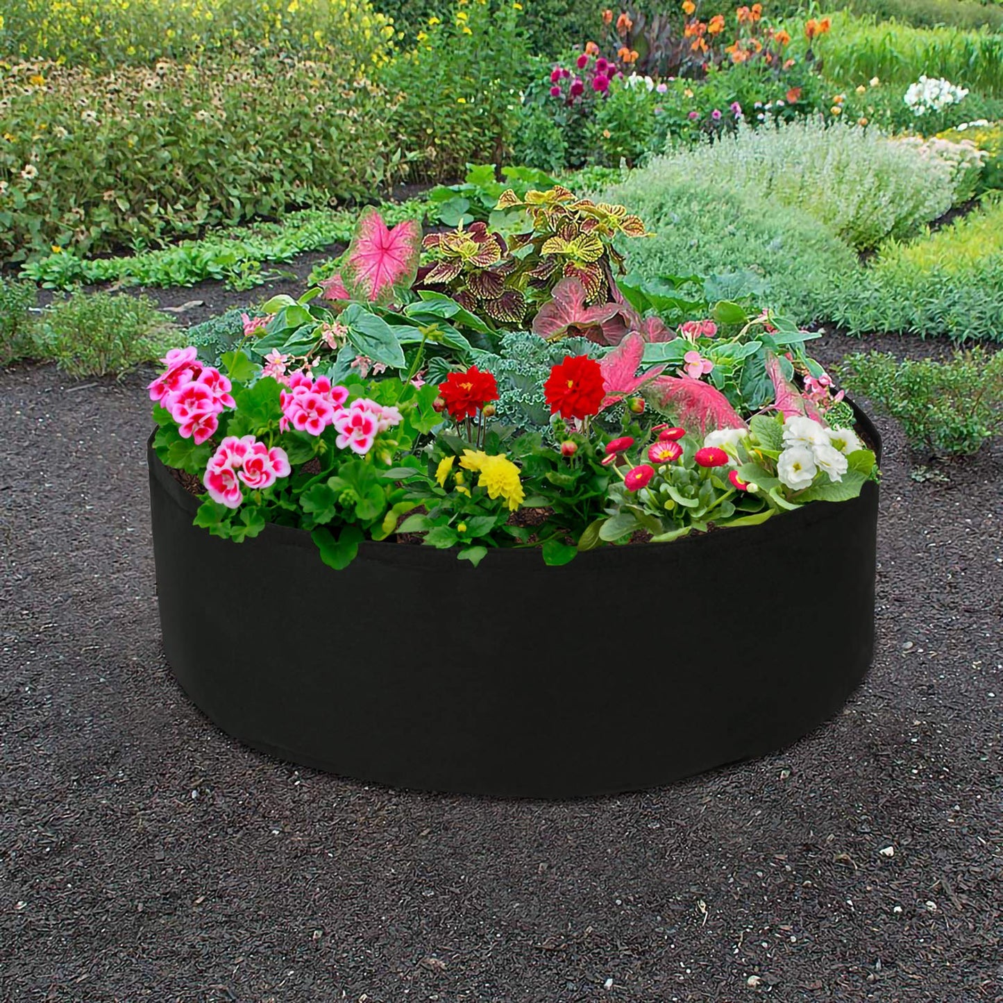 Firlar Fabric Raised Garden Bed, 15 Gallon Round Raised Bed Planter Grow Bag Garden Bed Bag for Plants, Herb, Flowers and Vegetables, Black (Dia 24 x H 8)