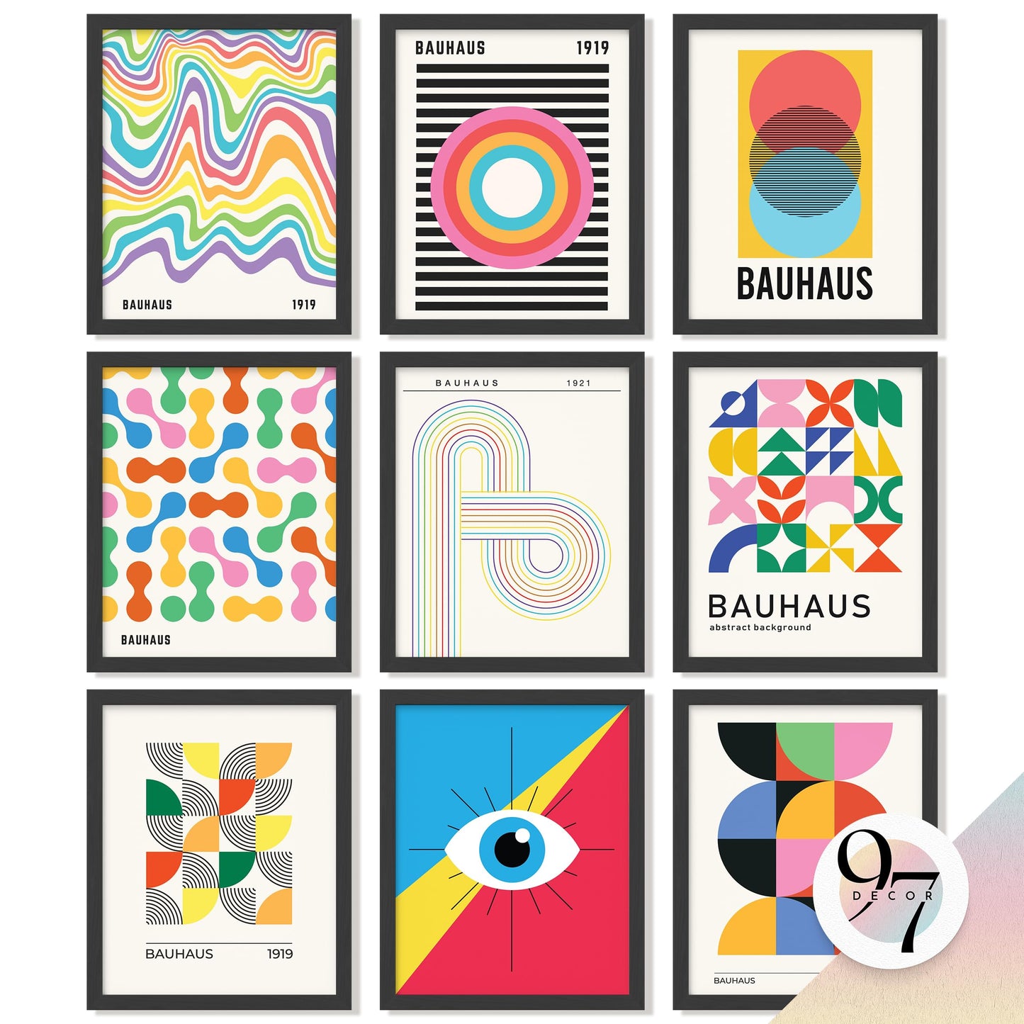 97 Decor Large 11x14 Bauhaus Wall Art Prints - Large Abstract Wall Art Decor, Mid Century Modern Art Wall Decoration, Bauhaus Poster Modern Painting Geometric Pictures For Bedroom Living Room (unframed)