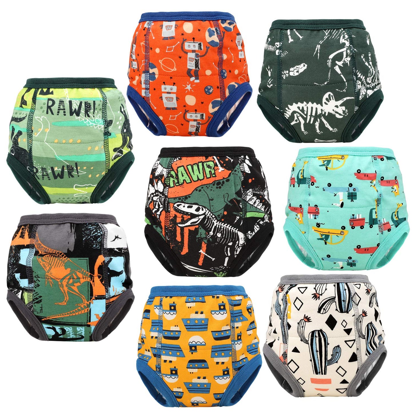FLYISH DIRECT Potty Training Pants for Boys Potty Training Underwear Potty Training Pants Toddler Reusable Training Pants, 8 Packs, 3 Years